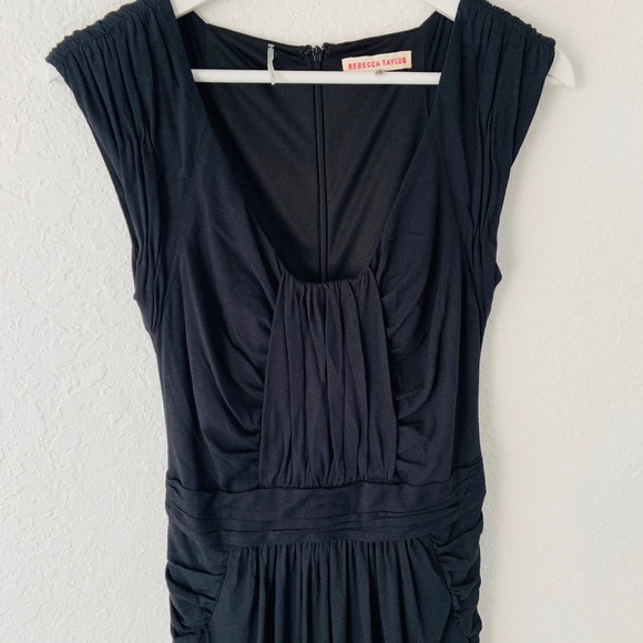 Rebecca Taylor Little Black Dress Midi Ruched Small - Picture 4 of 9